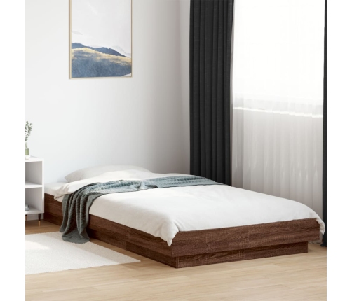 vidaXL Estructura cama con luces LED madera marrón roble 75x190 cm