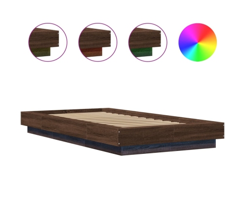 vidaXL Estructura cama con luces LED madera marrón roble 75x190 cm