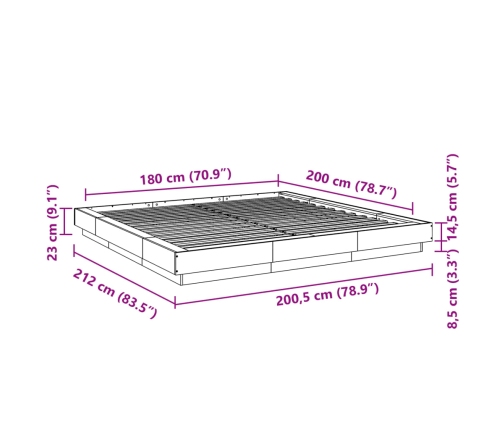 Estructura de cama madera de ingeniería negra 180x200 cm