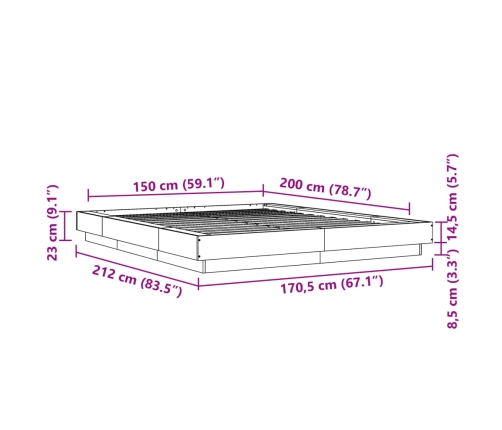 Estructura de cama madera de ingeniería roble ahumado 150x200cm