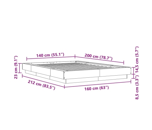 Estructura de cama madera de ingeniería negra 140x200 cm