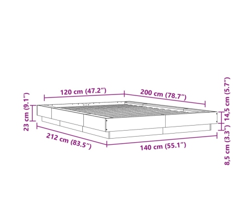 Estructura de cama madera de ingeniería gris Sonoma 120x200 cm