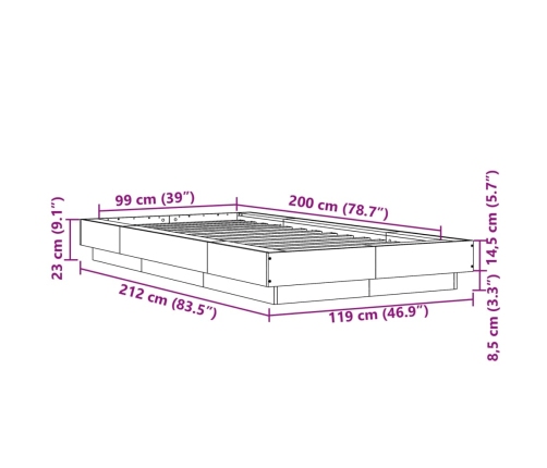 Estructura de cama madera de ingeniería roble Sonoma 100x200 cm