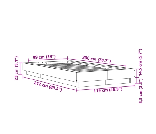 Estructura de cama madera de ingeniería marrón roble 100x200 cm