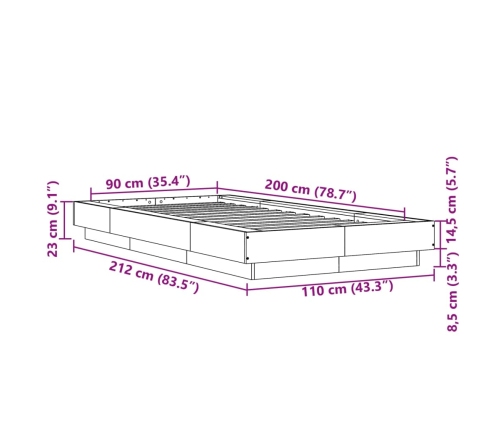 Estructura de cama madera de ingeniería roble Sonoma 90x200 cm