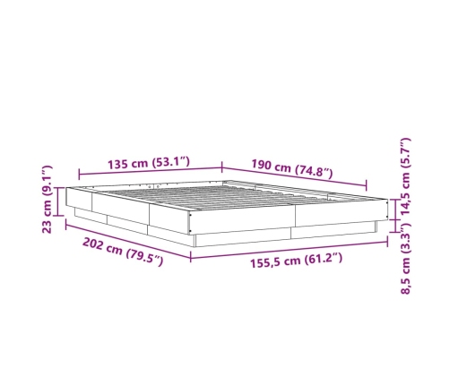 Estructura de cama madera de ingeniería blanca 135x190 cm