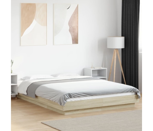 Estructura de cama madera de ingeniería roble Sonoma 135x190 cm