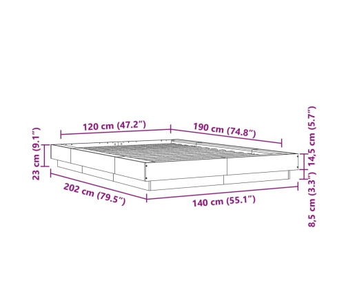 Estructura de cama madera de ingeniería roble Sonoma 120x190 cm