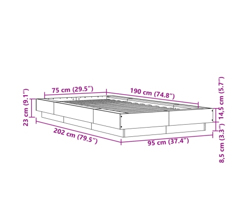 Estructura de cama madera de ingeniería negra 75x190 cm