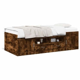 Sofá cama con cajones sin colchón roble ahumado 75x190 cm
