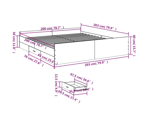 Cama con cajones madera ingeniería roble Sonoma 200x200 cm