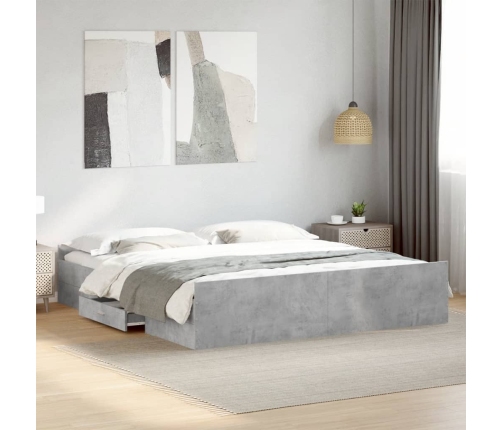 Cama con cajones madera ingeniería gris hormigón 200x200 cm