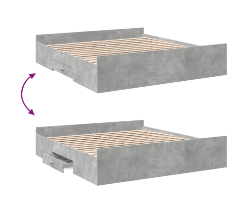 Cama con cajones madera ingeniería gris hormigón 200x200 cm