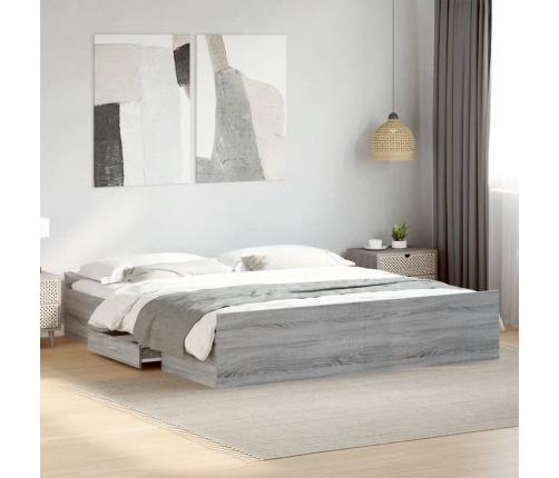 Cama con cajones madera ingeniería gris Sonoma 180x200 cm