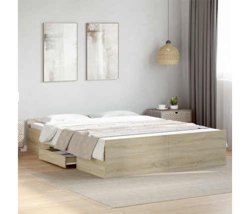Cama con cajones madera ingeniería roble Sonoma 150x200 cm