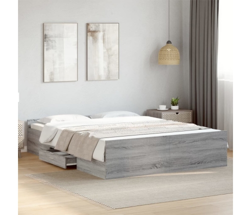 Cama con cajones madera ingeniería gris Sonoma 150x200 cm