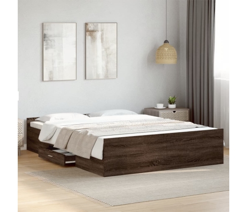 Cama con cajones madera de ingeniería marrón roble 150x200 cm