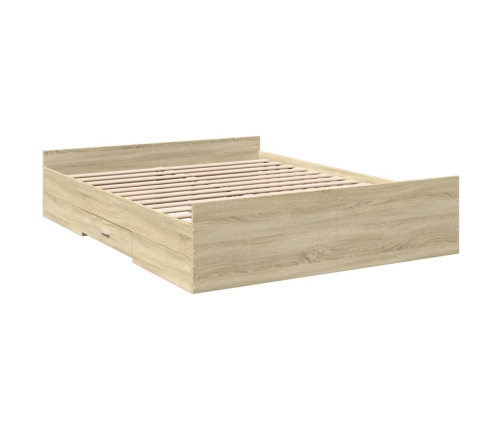 Cama con cajones madera ingeniería roble Sonoma 140x200 cm