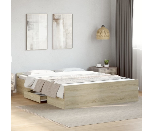 Cama con cajones madera ingeniería roble Sonoma 140x200 cm