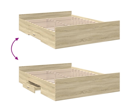 Cama con cajones madera ingeniería roble Sonoma 140x200 cm