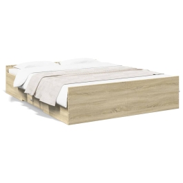 Cama con cajones madera ingeniería roble Sonoma 140x200 cm