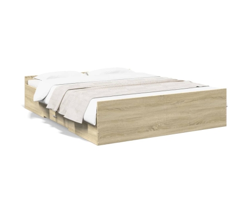 Cama con cajones madera ingeniería roble Sonoma 140x200 cm