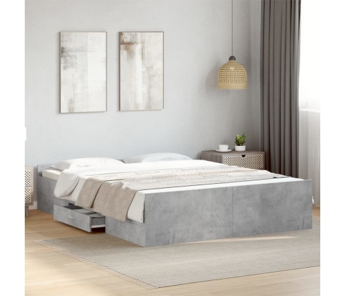 Cama con cajones madera ingeniería gris hormigón 140x200 cm