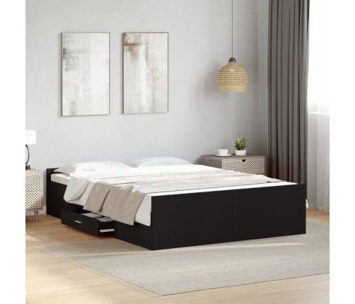 Cama con cajones madera de ingeniería negro 120x200 cm