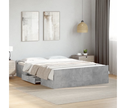 Cama con cajones madera ingeniería gris hormigón 135x190 cm