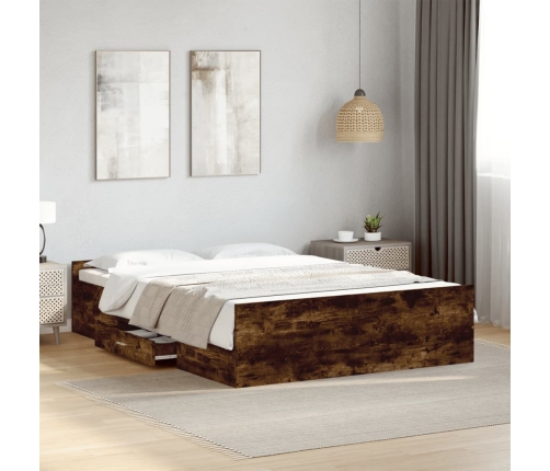 Cama con cajones madera de ingeniería roble ahumado 135x190 cm