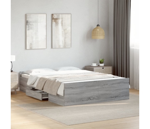 Cama con cajones madera de ingeniería gris Sonoma 135x190 cm