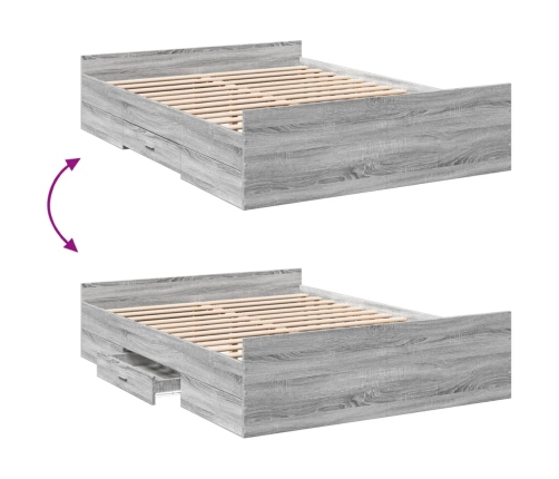 Cama con cajones madera de ingeniería gris Sonoma 135x190 cm