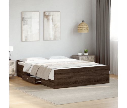 Cama con cajones madera de ingeniería marrón roble 135x190 cm