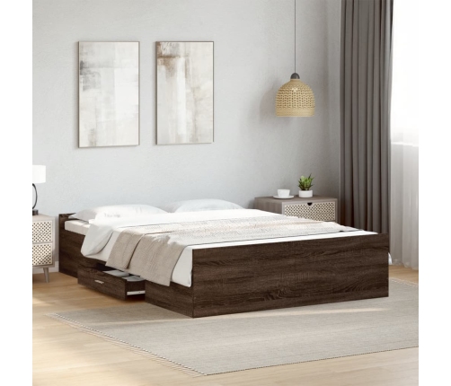 Cama con cajones madera de ingeniería marrón roble 120x190 cm