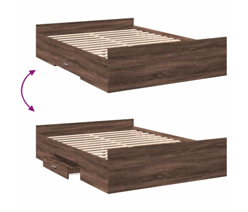 Cama con cajones madera de ingeniería marrón roble 120x190 cm