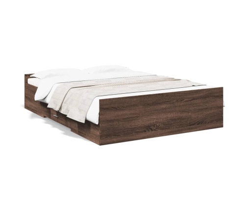 Cama con cajones madera de ingeniería marrón roble 120x190 cm