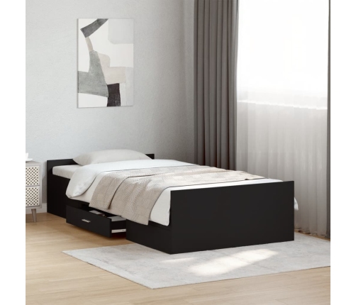 Cama con cajones madera de ingeniería negro 100x200 cm