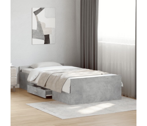 Cama con cajones madera ingeniería gris hormigón 100x200 cm