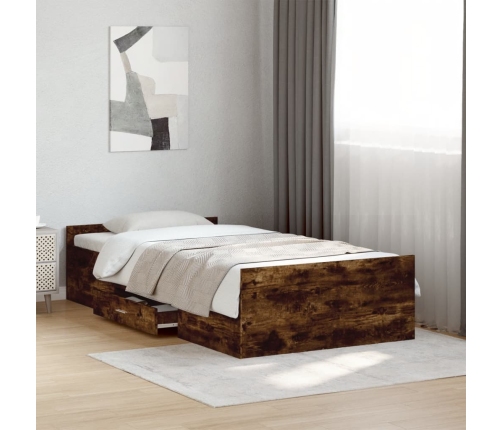 Cama con cajones madera de ingeniería roble ahumado 100x200 cm