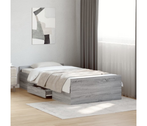 Cama con cajones madera ingeniería gris Sonoma 100x200 cm