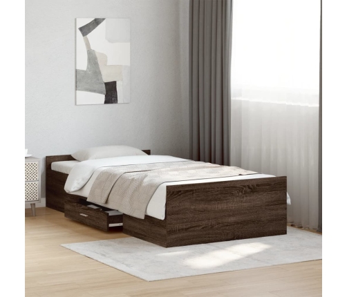 Cama con cajones madera de ingeniería marrón roble 100x200 cm