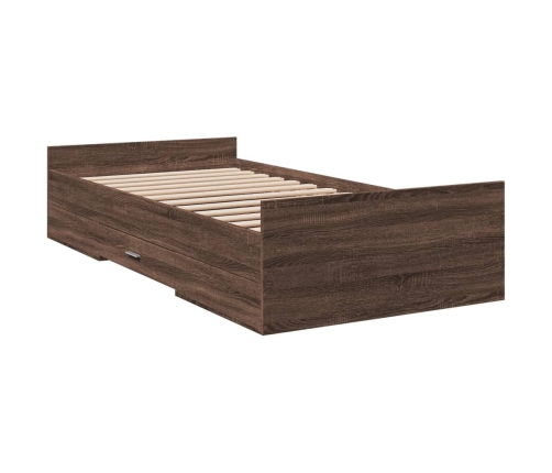 Cama con cajones madera de ingeniería marrón roble 100x200 cm