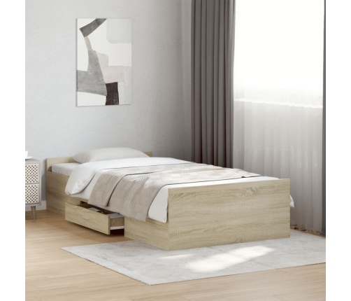 Cama con cajones madera ingeniería roble Sonoma 90x200 cm