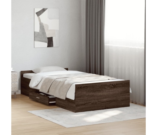 Cama con cajones madera de ingeniería marrón roble 90x200 cm