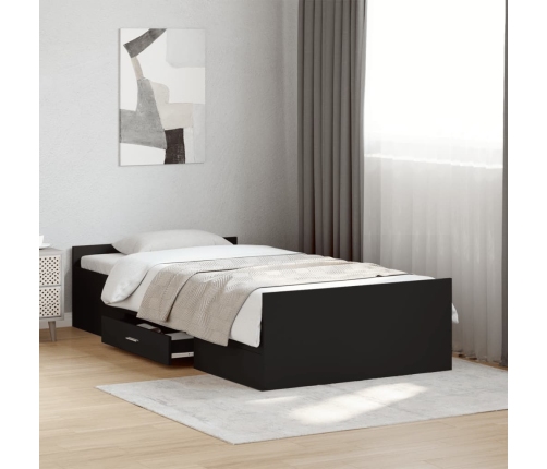 Cama con cajones madera de ingeniería negro 90x190 cm