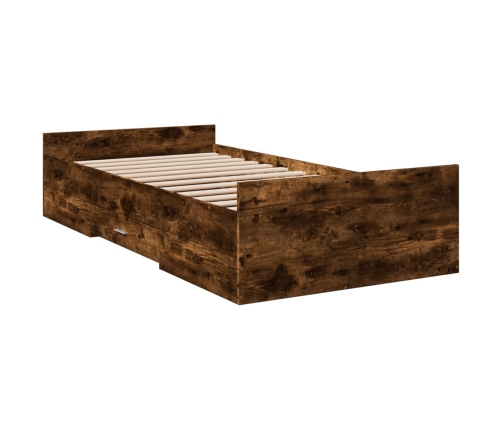 Cama con cajones madera de ingeniería roble ahumado 90x190 cm