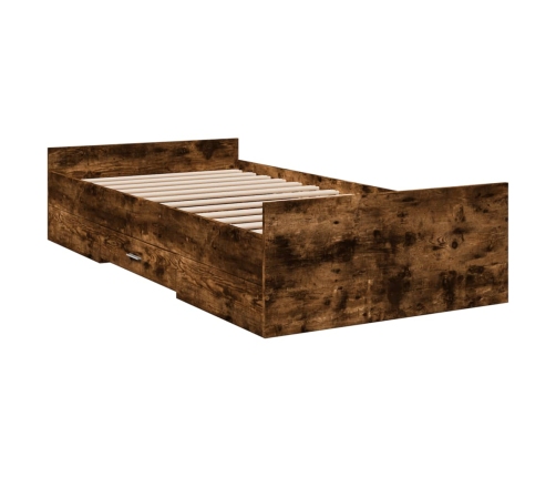 Cama con cajones madera de ingeniería roble ahumado 90x190 cm