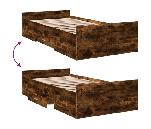 Cama con cajones madera de ingeniería roble ahumado 90x190 cm