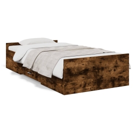Cama con cajones madera de ingeniería roble ahumado 90x190 cm