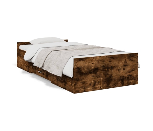 Cama con cajones madera de ingeniería roble ahumado 90x190 cm